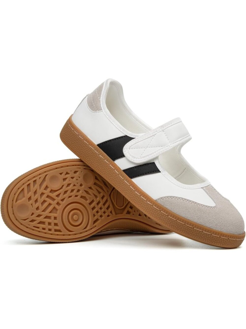 Women's White Black Non Slip Walking Flats Shoes Comfortable Ballet Sneakers - Picture 7 of 7
